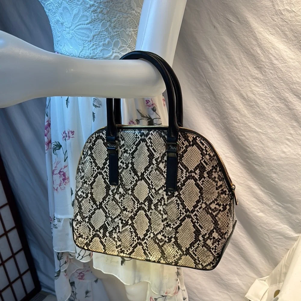 a new day Cream and Black Satchel with Classic Dome Shape
